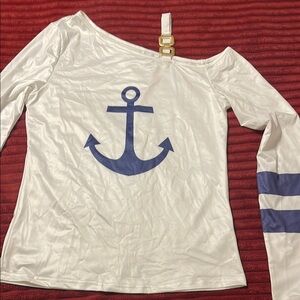 NEW White Long Sleeve Top with Blue Anchor Design